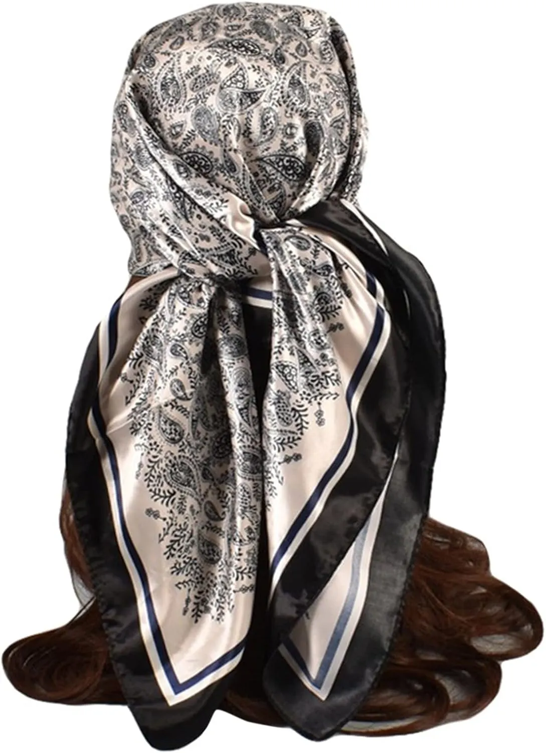 Womens Spring Summer Prints Satin Cashew Flower Prints Square Scarf Silk Scarves for Hair