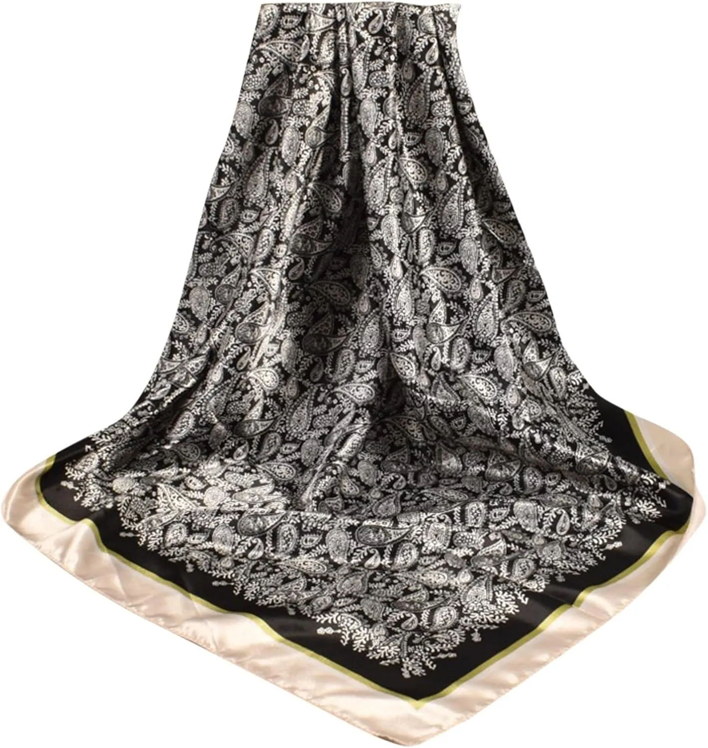 Womens Spring Summer Prints Satin Cashew Flower Prints Square Scarf Silk Scarves for Hair