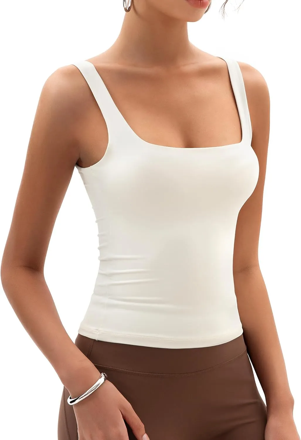 Womens Square Neck Tank Tops Double Lined Basic Tanks Sleeveless 2025 Summer Collection