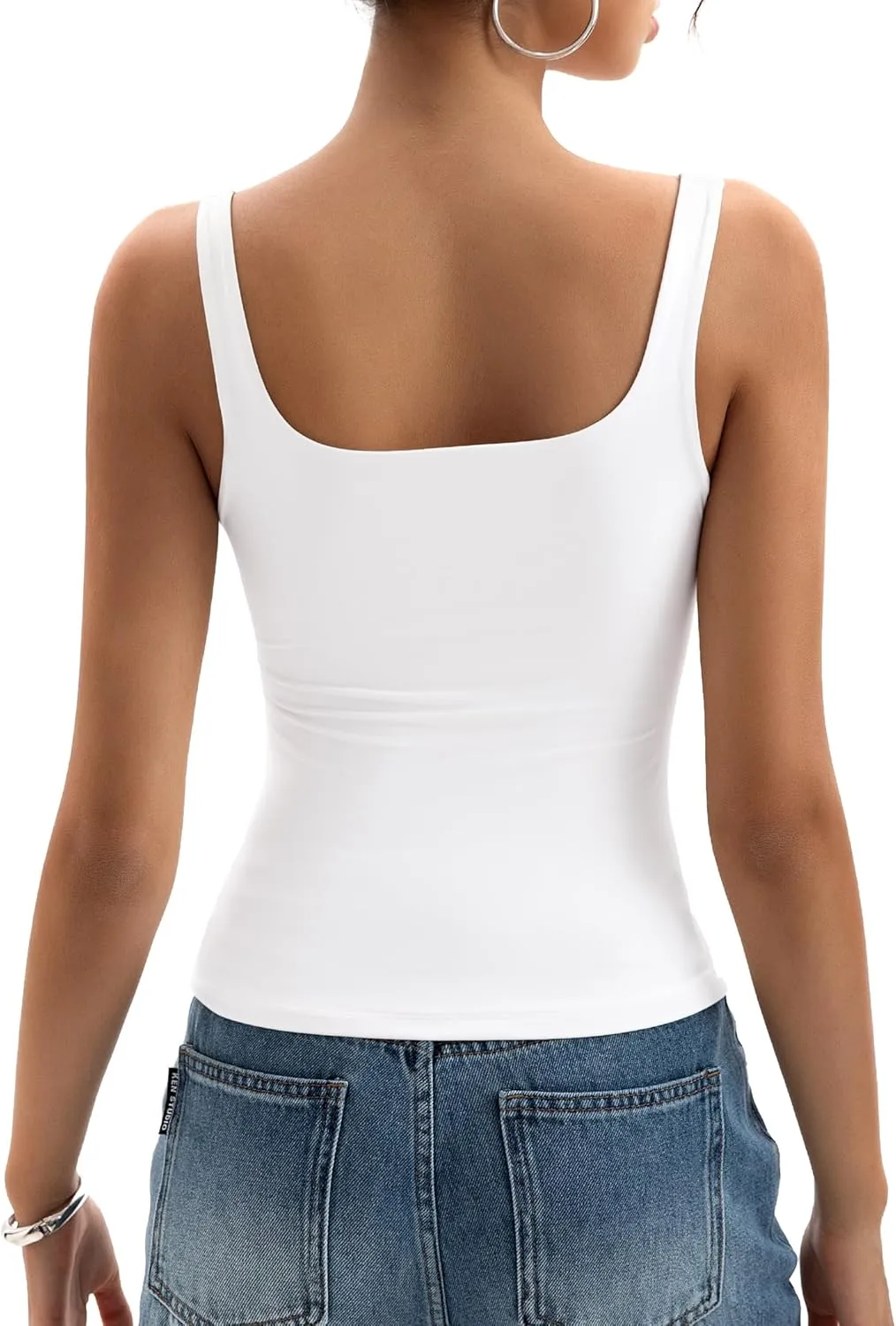 Womens Square Neck Tank Tops Double Lined Basic Tanks Sleeveless 2025 Summer Collection