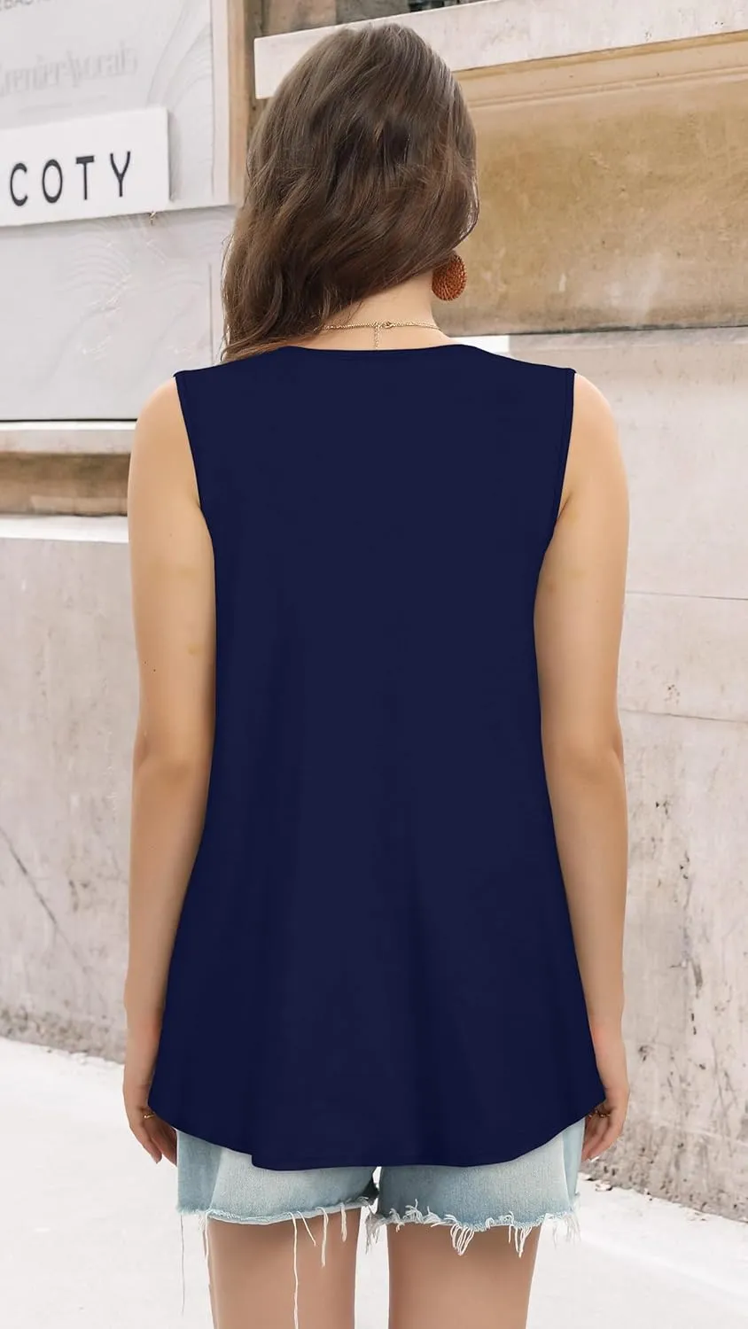 Womens Tank Tops Summer Square Neck Pleated Sleeveless Top Casual Loose Fit Basic Shirts
