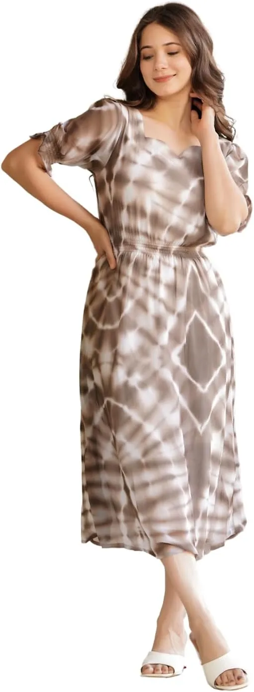 Women's Tie and Dye Tunic Pleated Midi Dress
