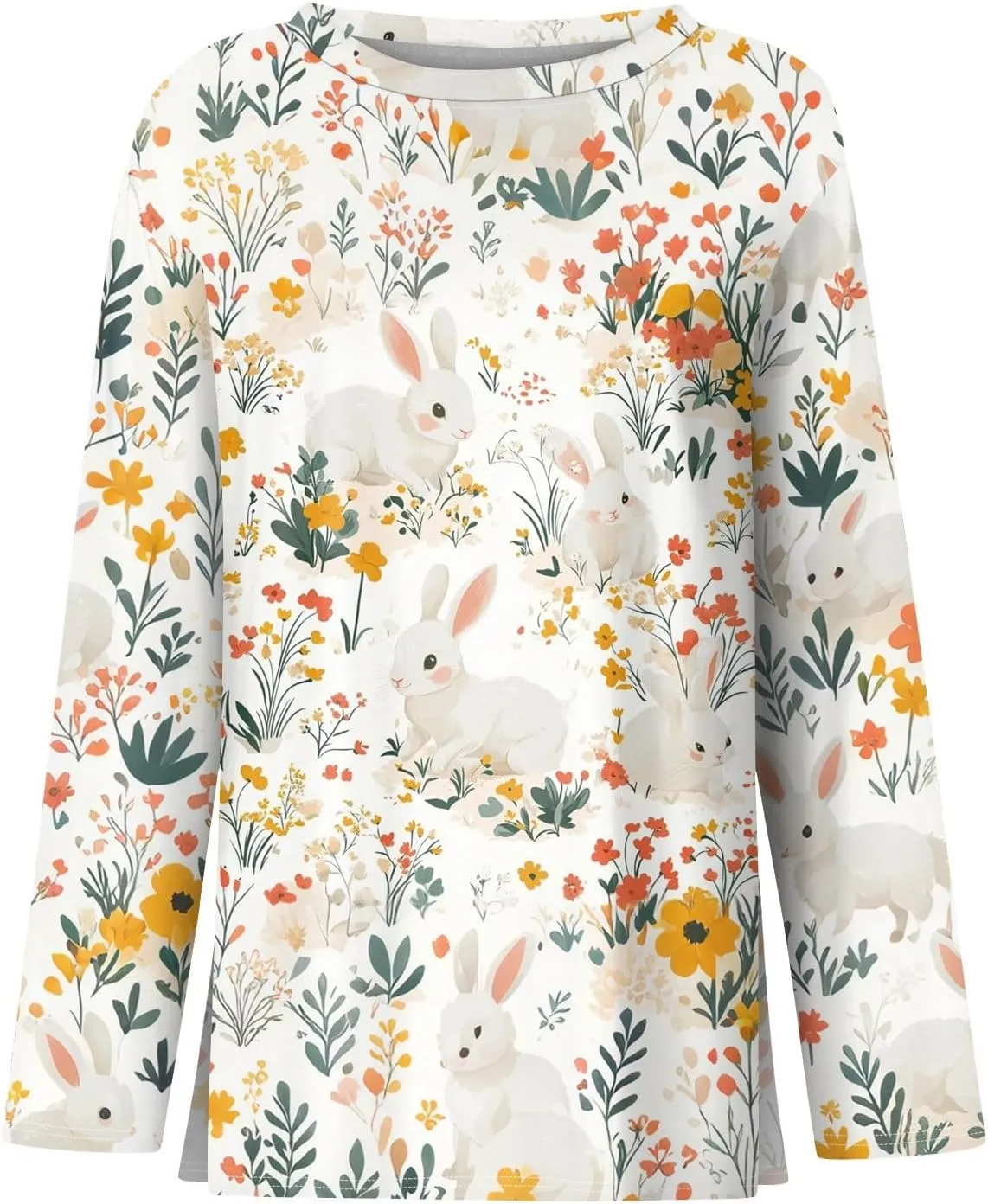 Women's Tops Long Sleeve Spring Shirts 2025 Trendy Loose Fit Crew Neck Floral Print Dressy Blouses