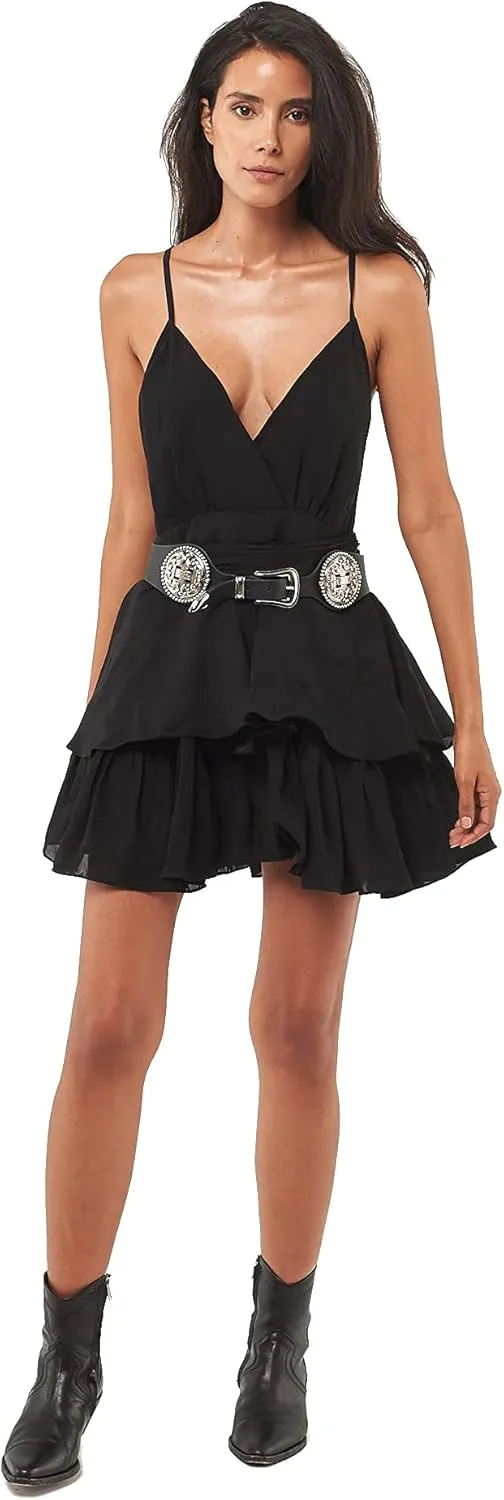 Women's V-Neck Tiered Check Mini Dress