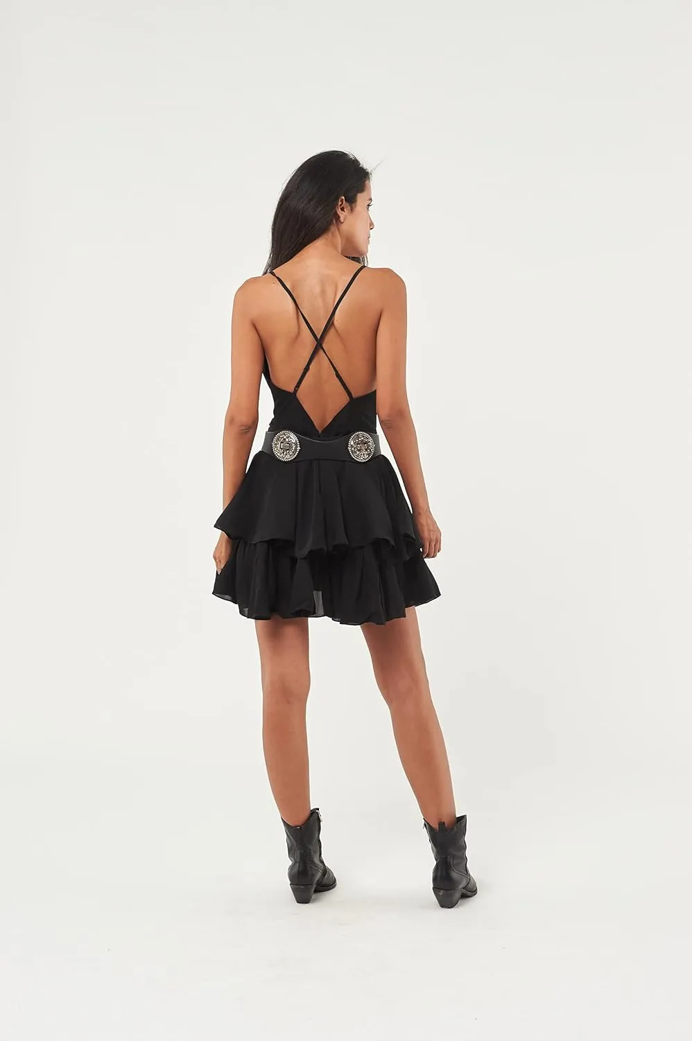 Women's V-Neck Tiered Check Mini Dress