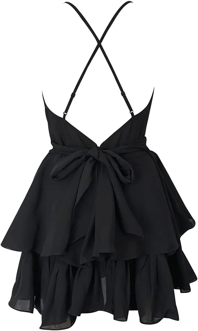 Women's V-Neck Tiered Check Mini Dress