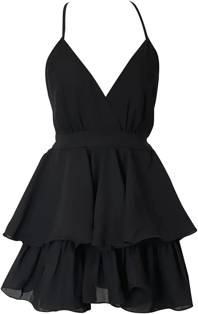 Women's V-Neck Tiered Check Mini Dress