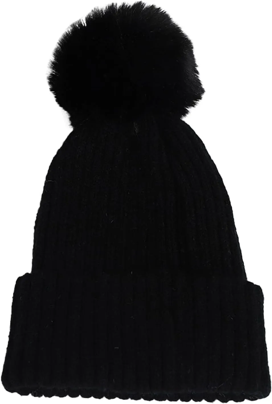 Womens Winter Beanie Hat Satin Lined Knitted Beanie Hat Warm Soft Ski Cuff Cap with Pompom