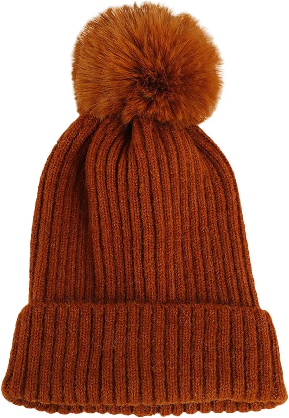 Womens Winter Beanie Hat Satin Lined Knitted Beanie Hat Warm Soft Ski Cuff Cap with Pompom