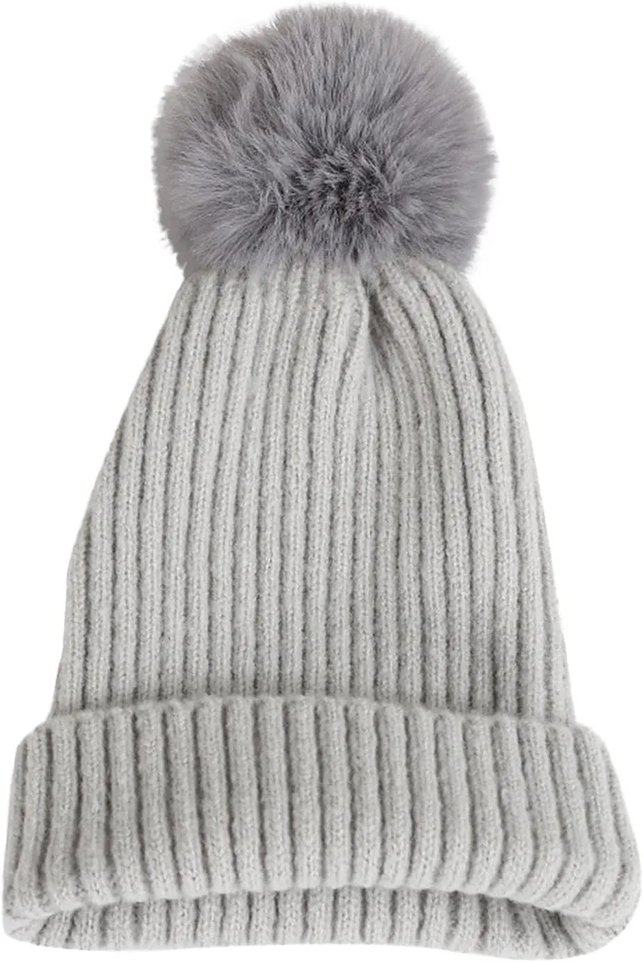 Womens Winter Beanie Hat Satin Lined Knitted Beanie Hat Warm Soft Ski Cuff Cap with Pompom