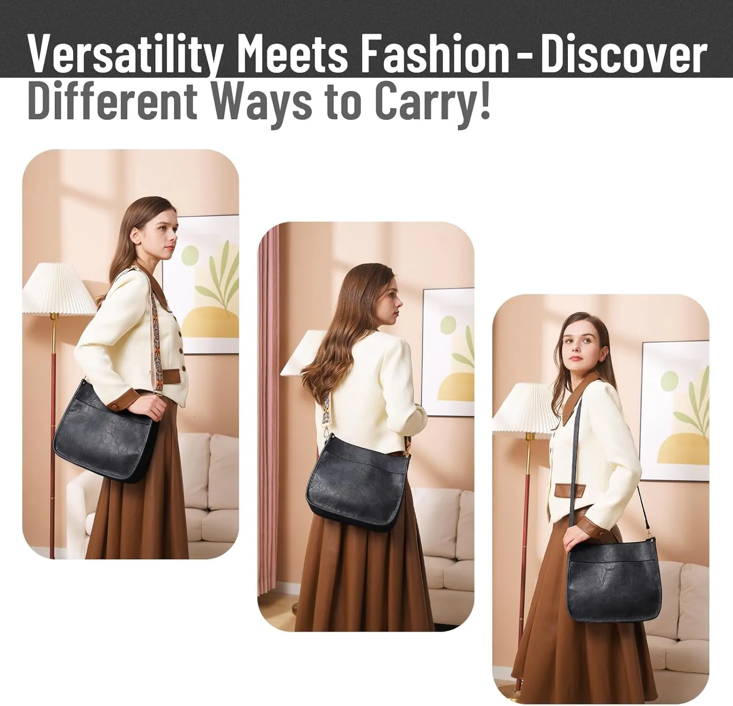 WOOMADA Hobo Handbag for Women Vegan Leather Crossbody Bags Trendy Shoulder Bag with 2 Adjustable Strap