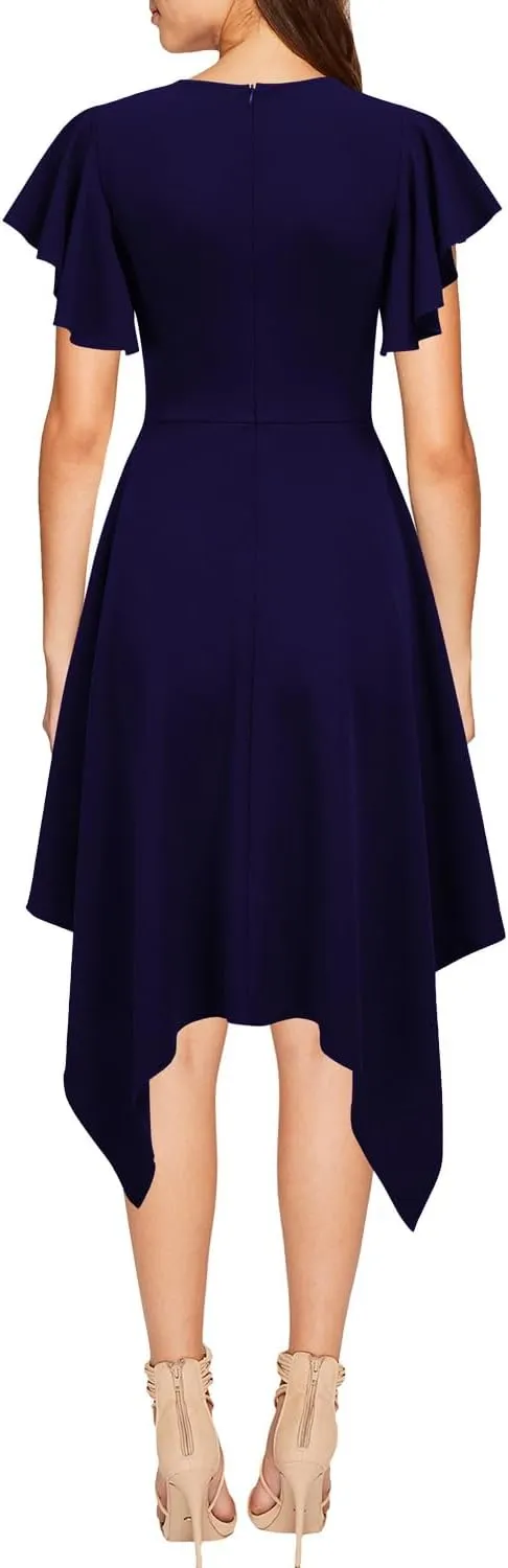 WOOSEA Women's Deep V Neck Formal Dress Hem Asymmetrical A Line Party Cocktail Dress