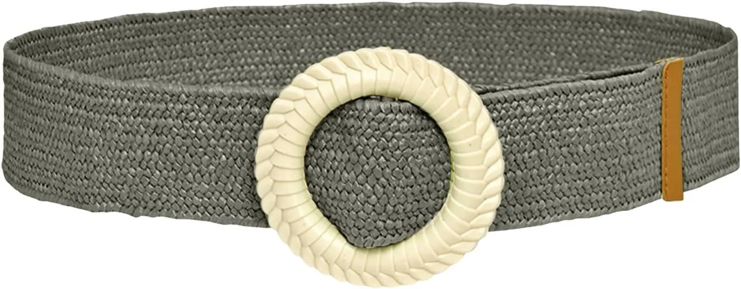 Woven Belt for Women Straw Woven Elastic Stretch Wide Waist Belt with Vintage Buckle