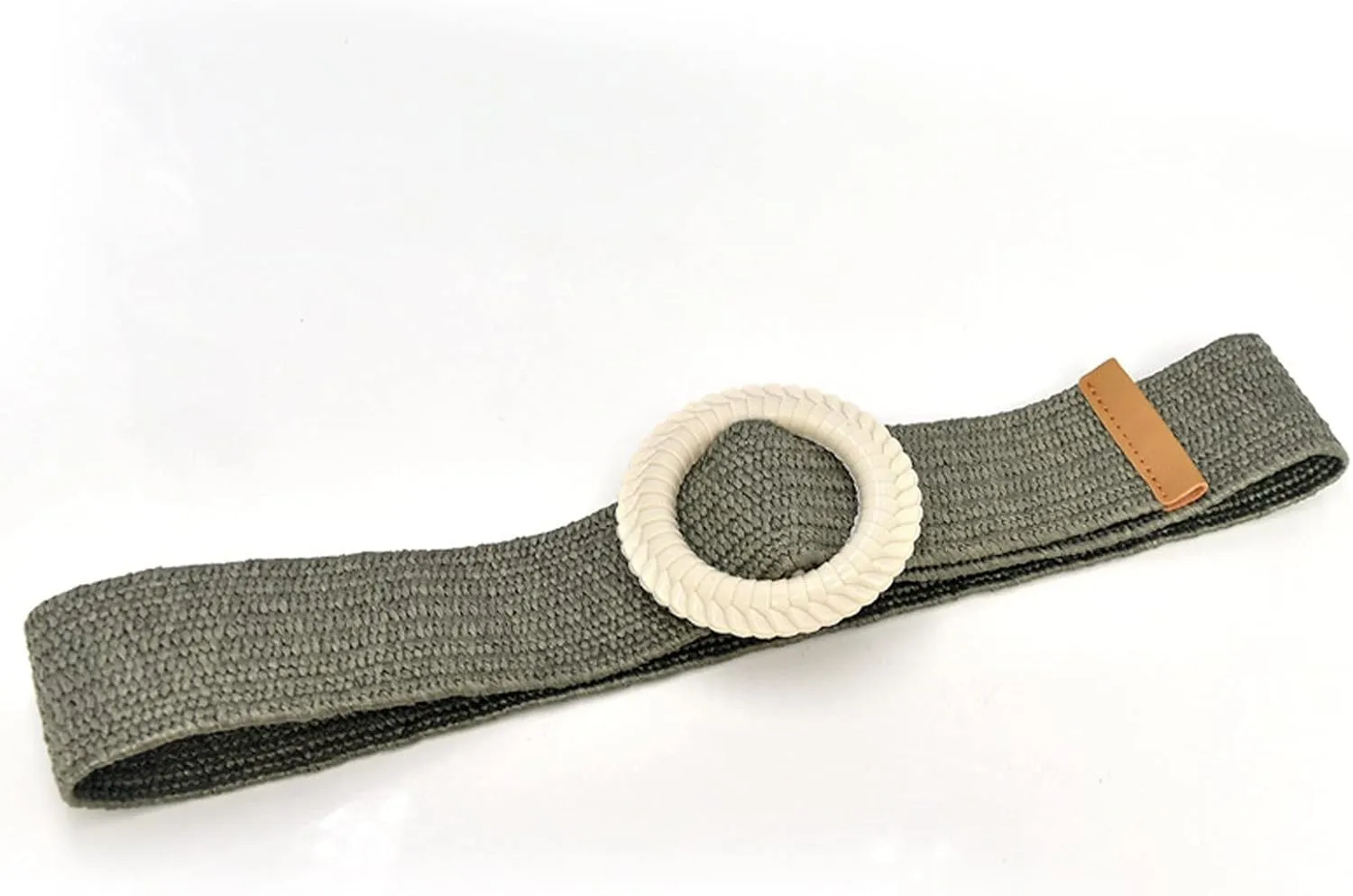 Woven Belt for Women Straw Woven Elastic Stretch Wide Waist Belt with Vintage Buckle