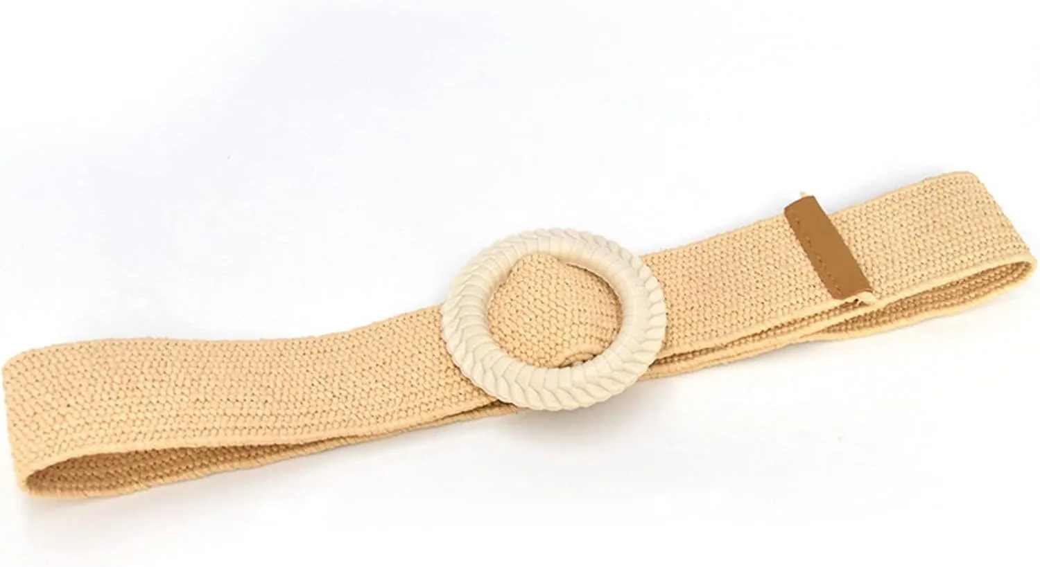 Woven Belt for Women Straw Woven Elastic Stretch Wide Waist Belt with Vintage Buckle
