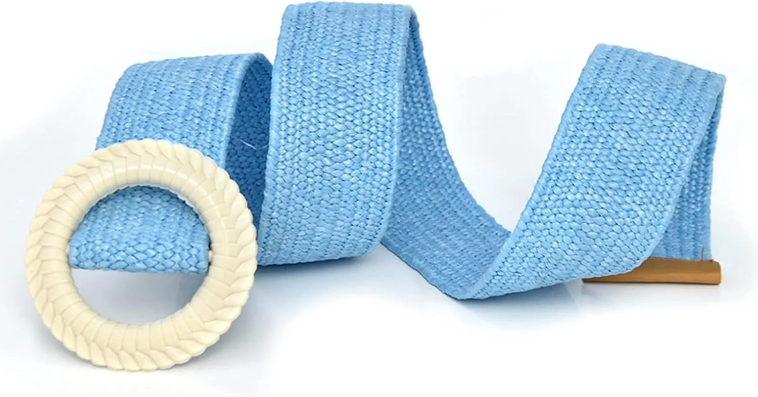 Woven Belt for Women Straw Woven Elastic Stretch Wide Waist Belt with Vintage Buckle