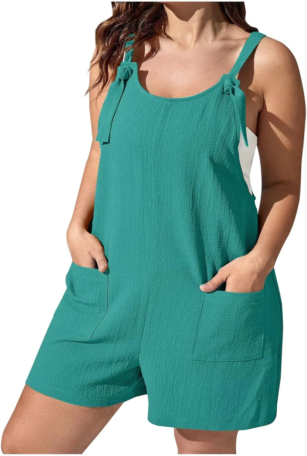 Xiaojmake Women's Summer Casual Rompers Dressy Bib Pants Short Overalls Loose Fit Linen Beach Jumpsuit Travel Vacation Outfit