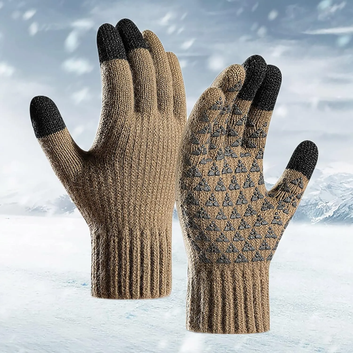 YOLAI Warm Women Leopard Stretch Knitted Gloves Outdoor Warm Gloves Winter Full Finger Gloves