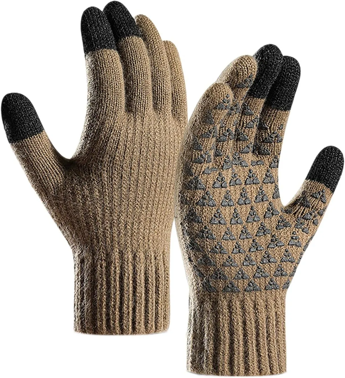 YOLAI Warm Women Leopard Stretch Knitted Gloves Outdoor Warm Gloves Winter Full Finger Gloves