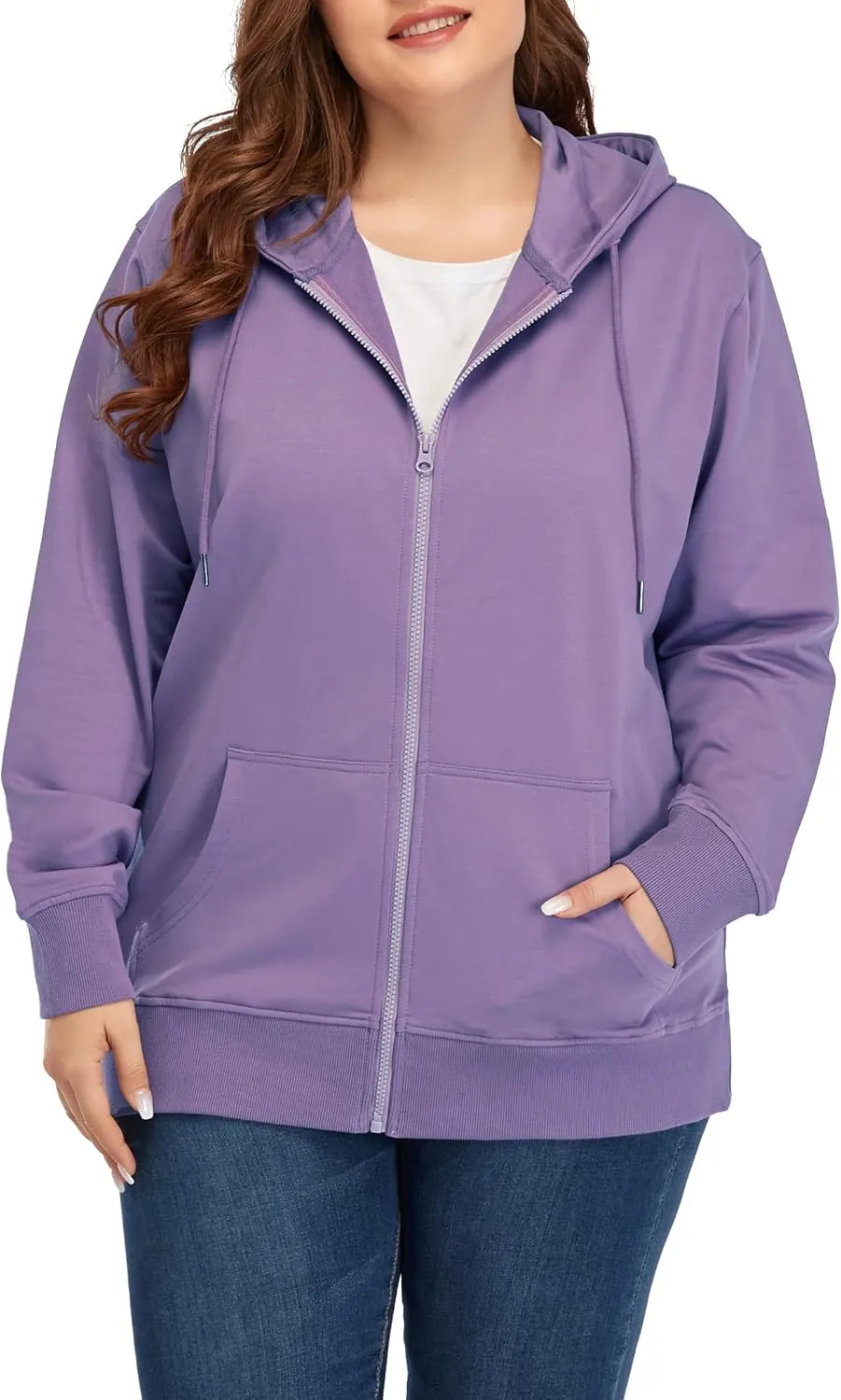 ZERDOCEAN Women's Plus Size Full Zip-Up Hoodie Jacket Cotton Sweatshirt