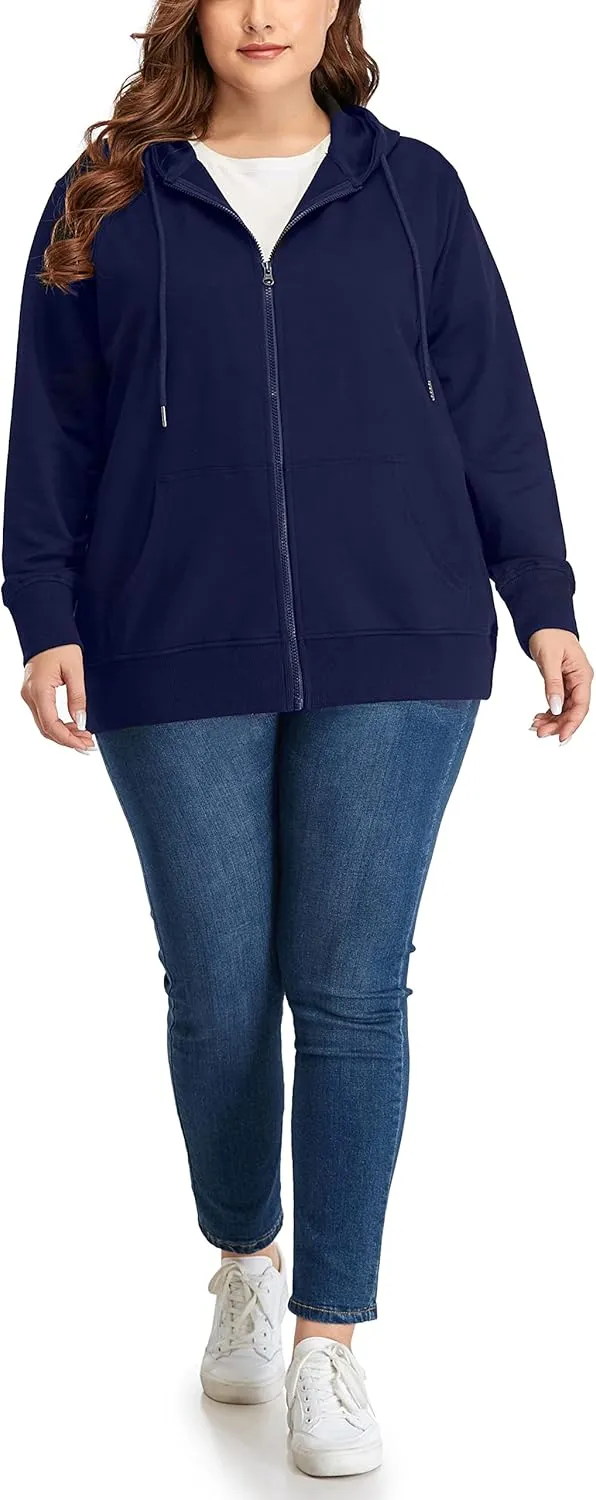 ZERDOCEAN Women's Plus Size Full Zip-Up Hoodie Jacket Cotton Sweatshirt